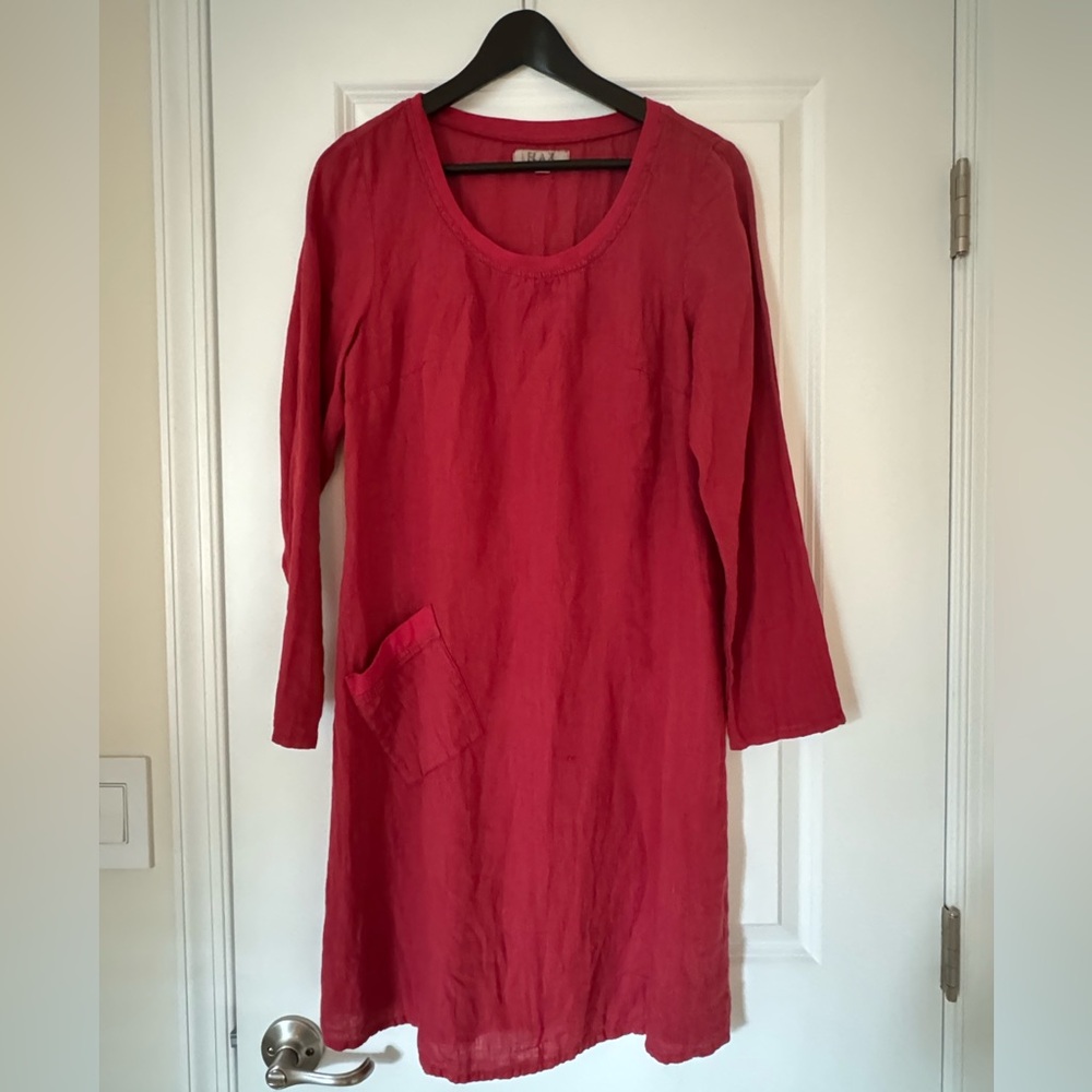 Red flax linen dress - size Small/Petite